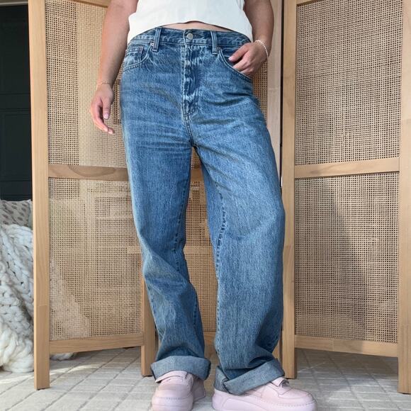 Denim forum Farrah Hi-rise Wide size 28 jeans medium blue Aritzia - Picture 2 of 7